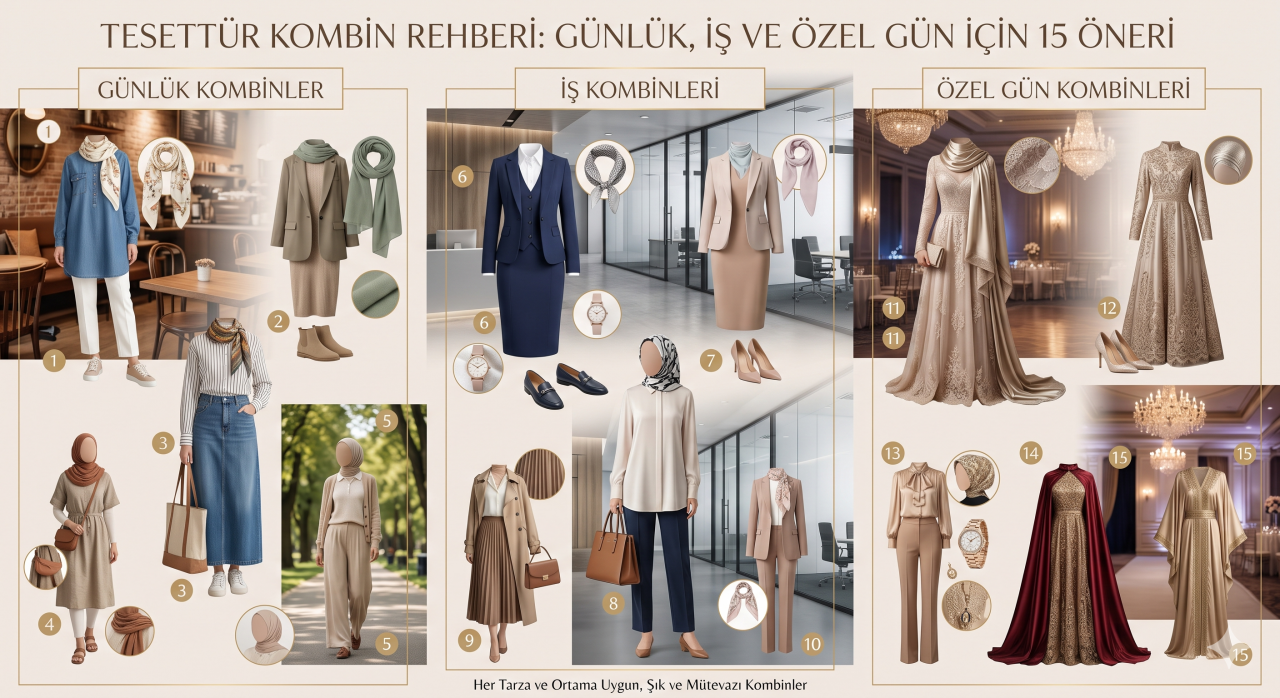 Tesettür Kombin Rehberi: Günlük, İş ve Özel Gün için 15 Öneri